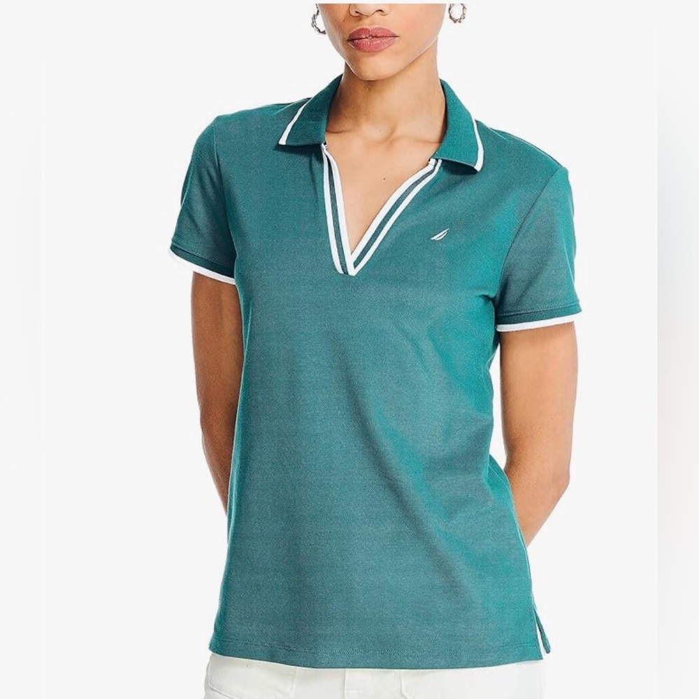 Nautica Green Womens' Short Sleeve Polo T-Shirt. Size Large